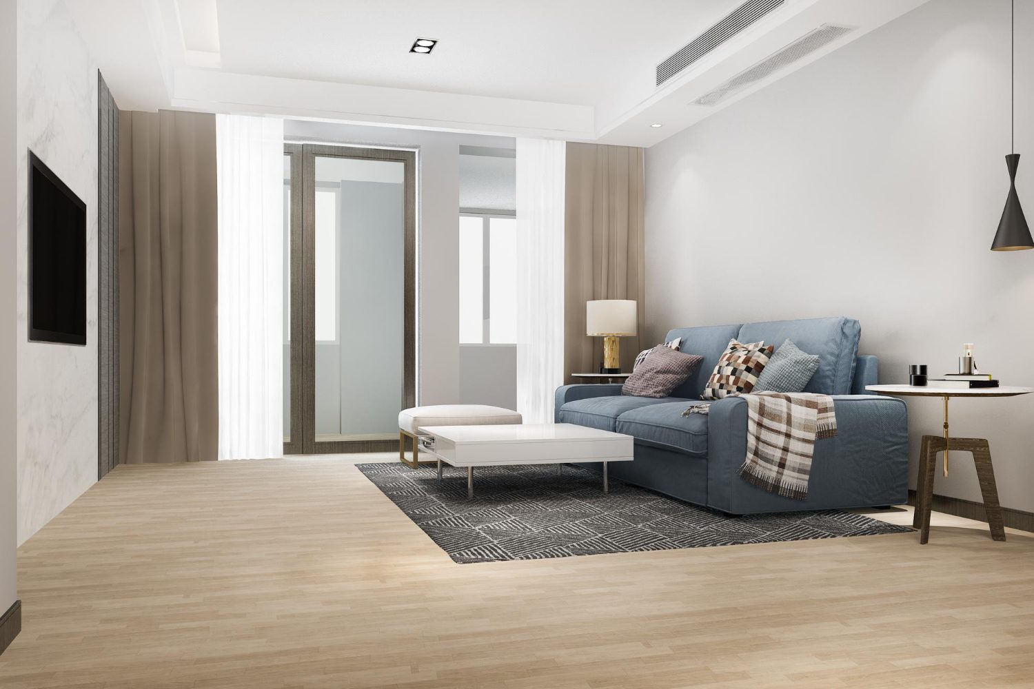 2236 3d rendering luxury and modern living room with leather sofa and lamp